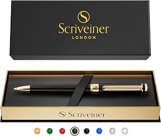 Scriveiner Black Lacquer Ballpoint - Stunning Luxury Pen, Real Gold Plating, Schmidt Black Refill, Best Ball Pen Gift Set for Men & Women, Professional Executive Office, Nice Fancy Designer Pens
