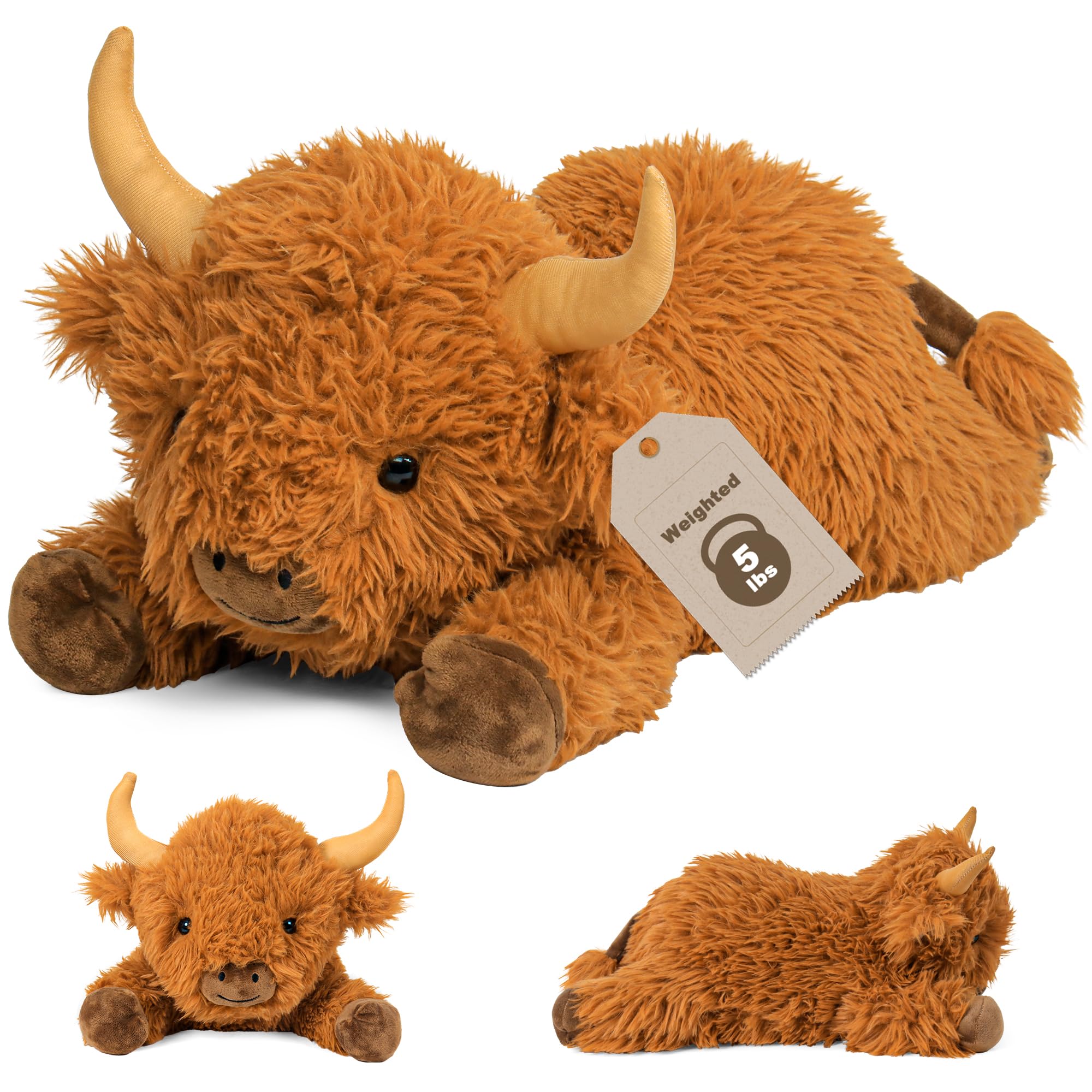 5lbs Highland Cow Weighted Stuffed Animals, 24in Giant Highland Cow Gift Plush T