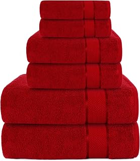 6 Piece Bath Towel Set, 2 Bath, 2 Hand, 2 Washcloths, Red