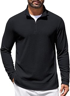 COOFANDY Sudadera ligera con cremallera de un cuarto para hombre con cuello
