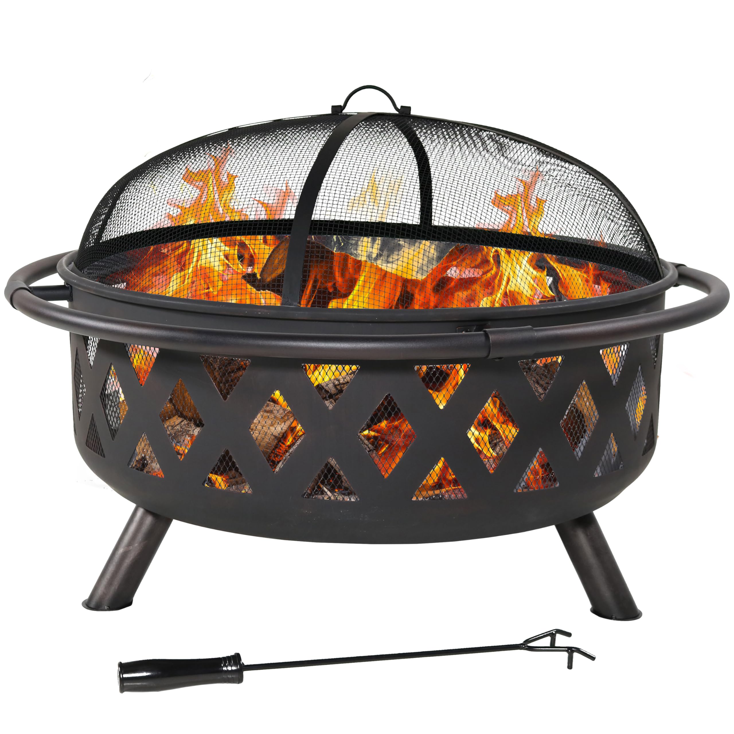 Sunnydaze Crossweave 36" Large Outdoor Fire Pit, Wood Burning, Round | Black, He
