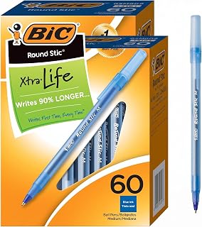 BIC Round Stic Xtra Life Ballpoint Pen with 1.0 mm Medium Point and Consistent Ink Flow in Blue Ink, 60 Count (Pack of 2)