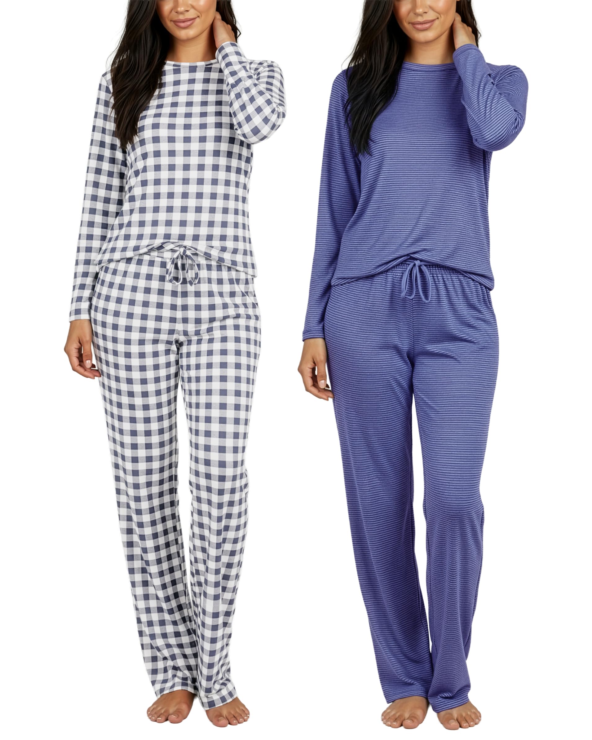 Real Essentials 2 pack: comfy pajama sets for women, short and long sleeve sleep