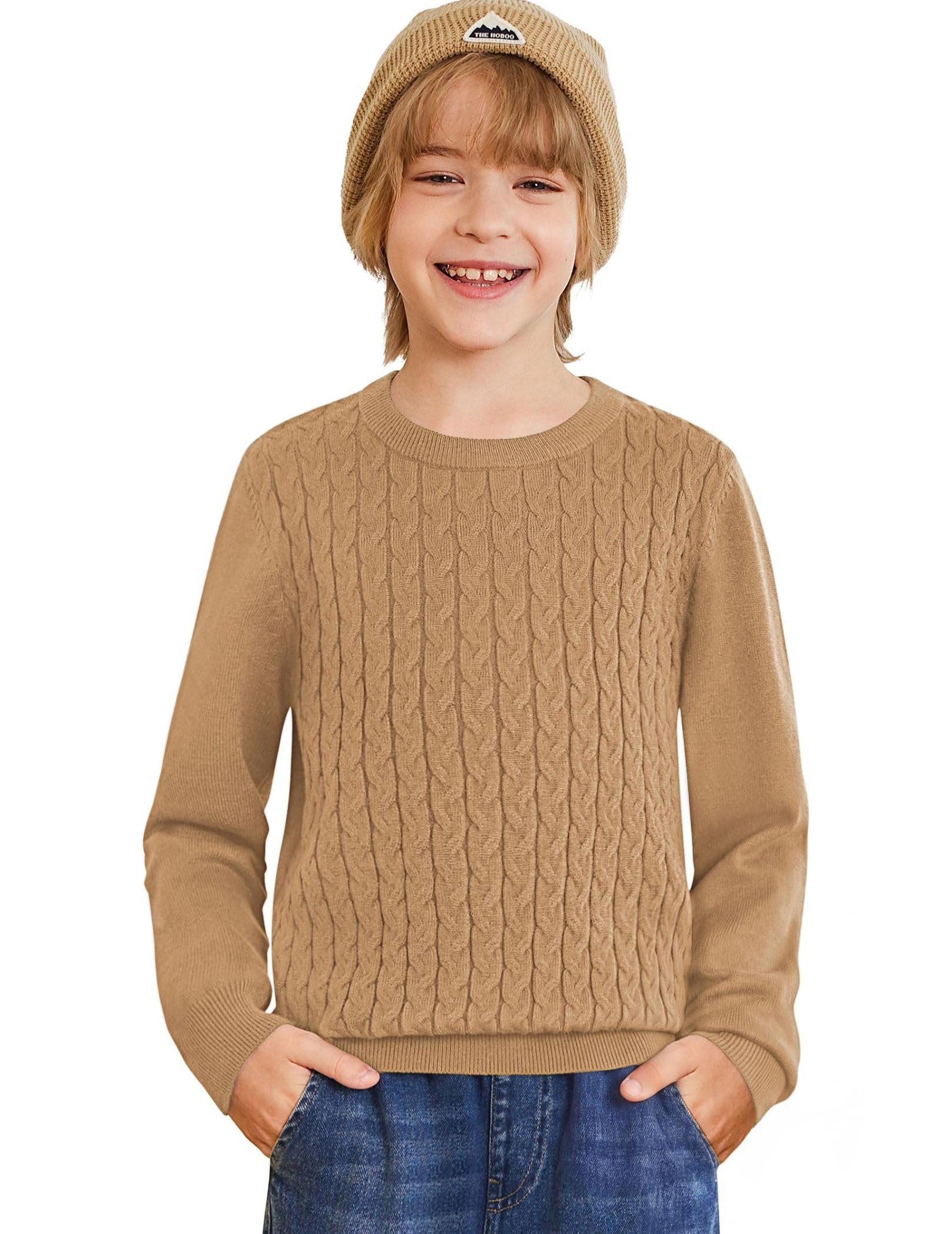 Arshiner Boys Sweater Long Sleeve Cable Knit Crewneck Pullover Winter Tops