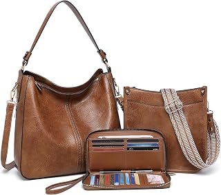 Purses for Women 3 Pieces Large Crossbody Bag Set Leather Purse with Wallet Adjustable Straps for Women