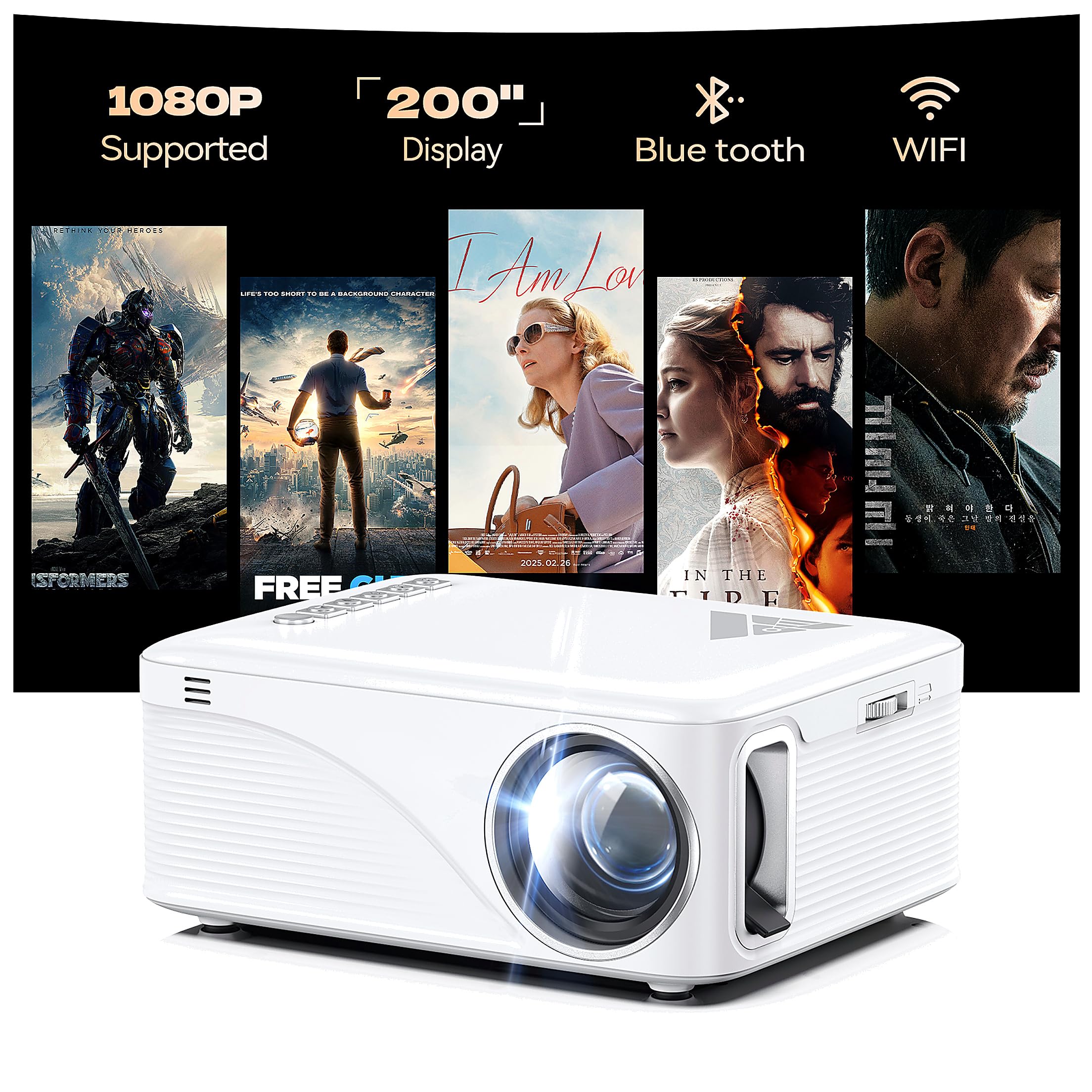 Mini Projector, Nasin Portable Projector with WiFi, Bluetooth, 1080P, 200" | Nat
