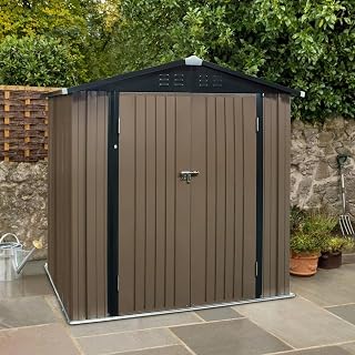 Panana Metal Garden Shed Storage Sheds Heavy Duty Outdoor FREE Base Foundation Green/Grey Color (6X4 Brown)