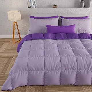 PETTI Artigiani Italiani - Winter Quilt 220x260 cm Small Double, Warm Reversible Double Face Quilt Lilac Purple, Hypoallergenic Microfibre 300g/m², Soft and Cosy, Made in Italy