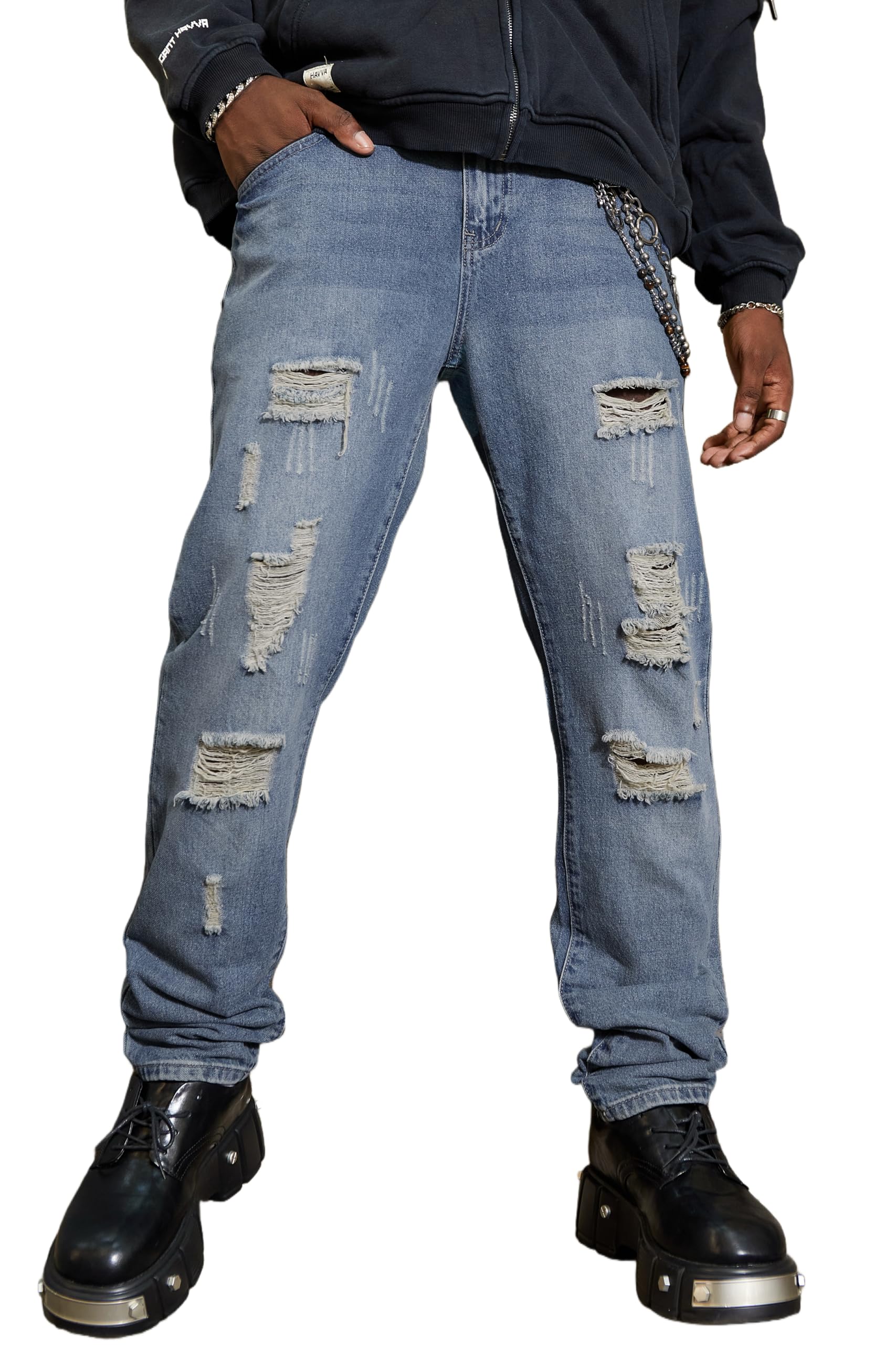 MZNBURAM Mens Denim Jeans Non Stretch Regular Fit Straight Leg Denim Trousers