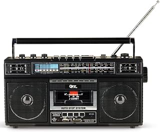 QFX Retro Bluetooth Boombox Cassette Tape Player Recorder, J-220BT, Black | Portable, Dual 3" Speakers, AM/FM/SW1/SW2 Radio, Rechargeable Battery, Built-In Mic, Recorder, 3-Band Equalizer