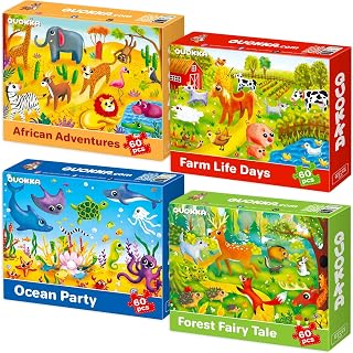 60 Piece Jigsaw Puzzles for Kids Ages 3-5 - 4 Floor Toddler Puzzles 4-6-8 | Farm, Ocean and Animals Preschool Learning Toys for 3-7 Years Old - Educational Puzzle Game Gift for Boy and Girl