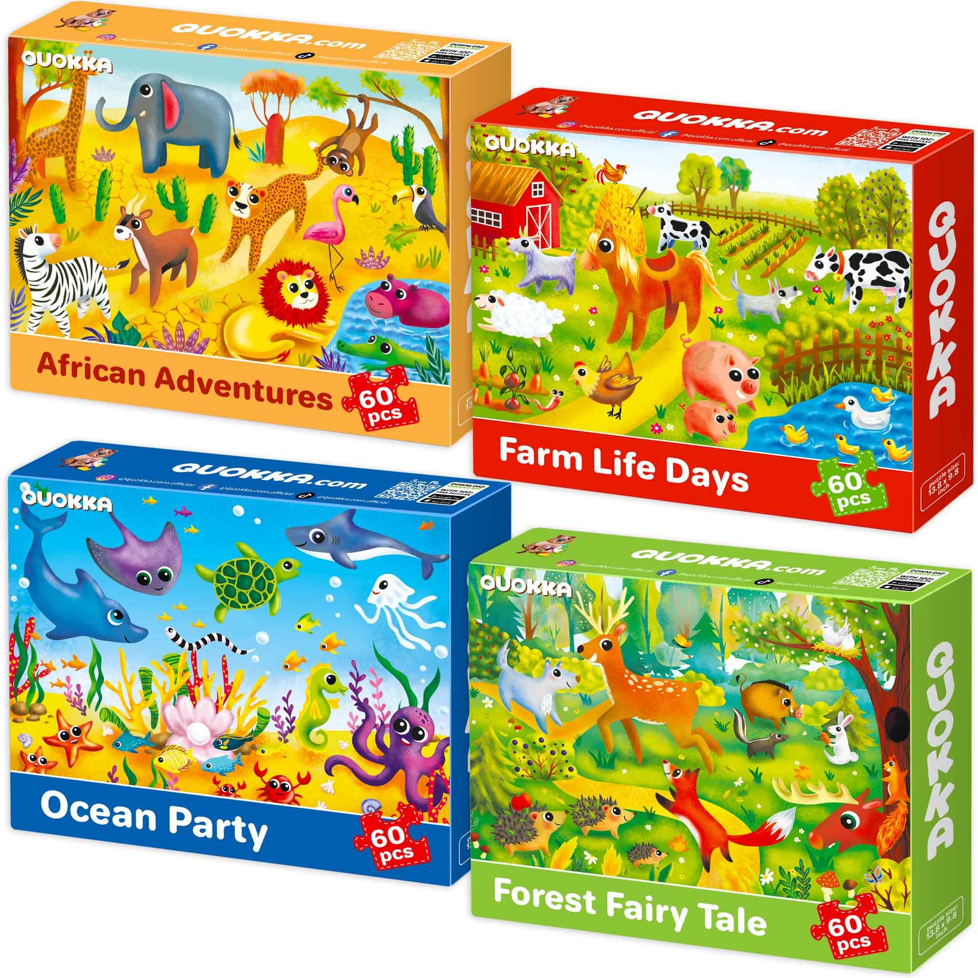 60 Piece Jigsaw Puzzles for Kids Ages 3-5 - 4 Floor Toddler Puzzles 4-6-8 | Farm