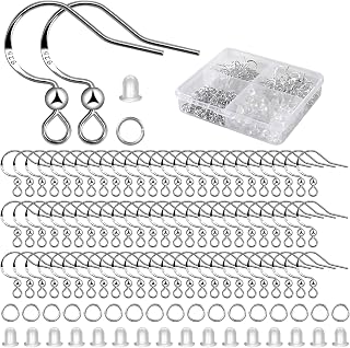 Set of 400 Silver French Earrings Hooks - Fish Hook Earwires, Jump Rings & Silicone Backs with Balls - Hypoallergenic Jewelry Finding for DIY Earrings