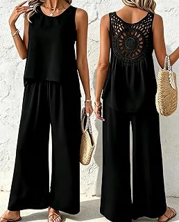 Women Summer Casual Cami Tops Wide Leg Pants Jumpsuit