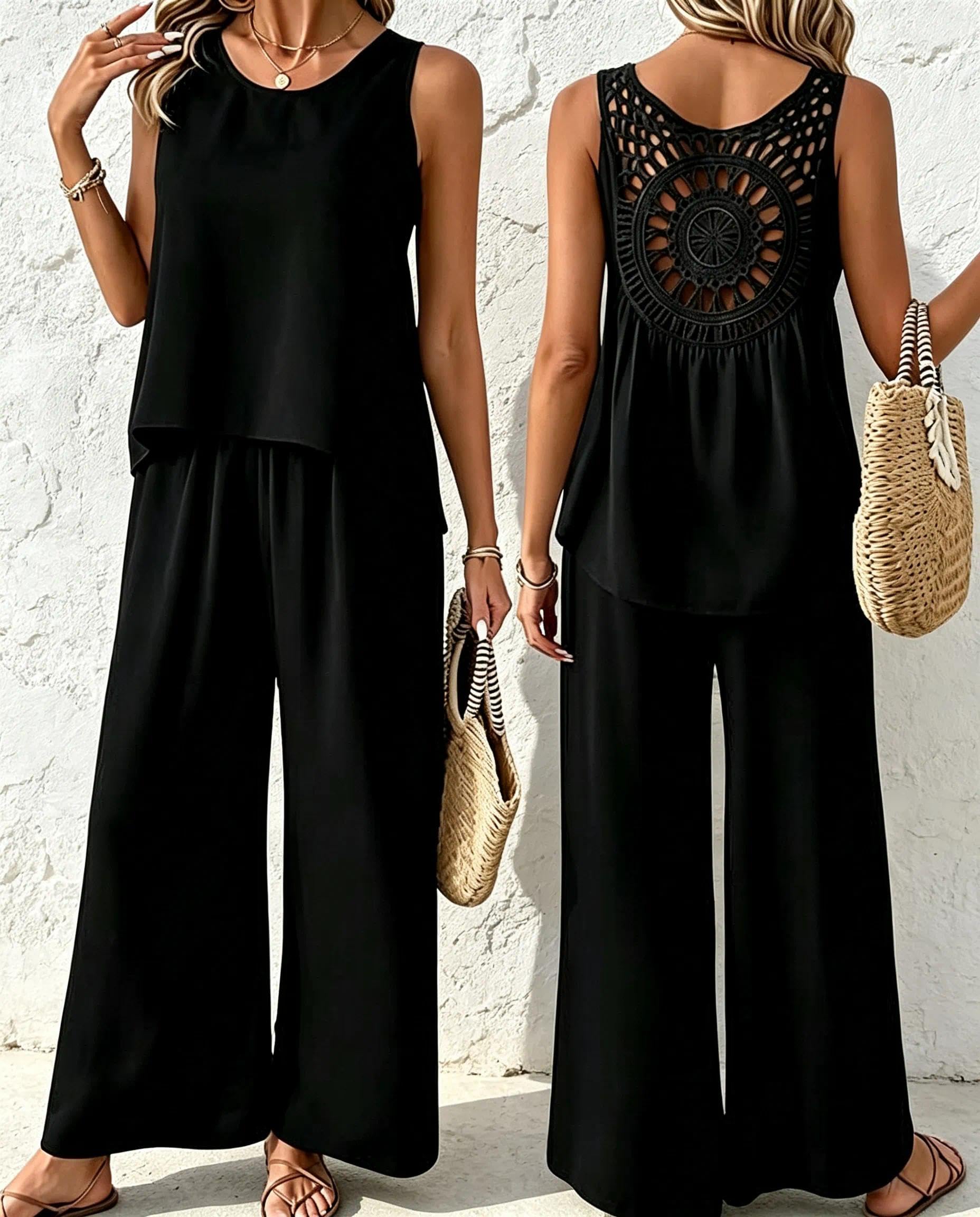 Women Summer Casual Cami Tops Wide Leg Pants Jumpsuit