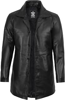 Real Lambskin Leather Car Coat Mid Length Long Jackets For Men