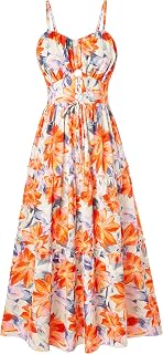 GRACE KARIN 2025 Women Summer Dress Thin Spaghetti Straps Smocked Tiered Casual Boho Maxi Long Sundress with Pockets