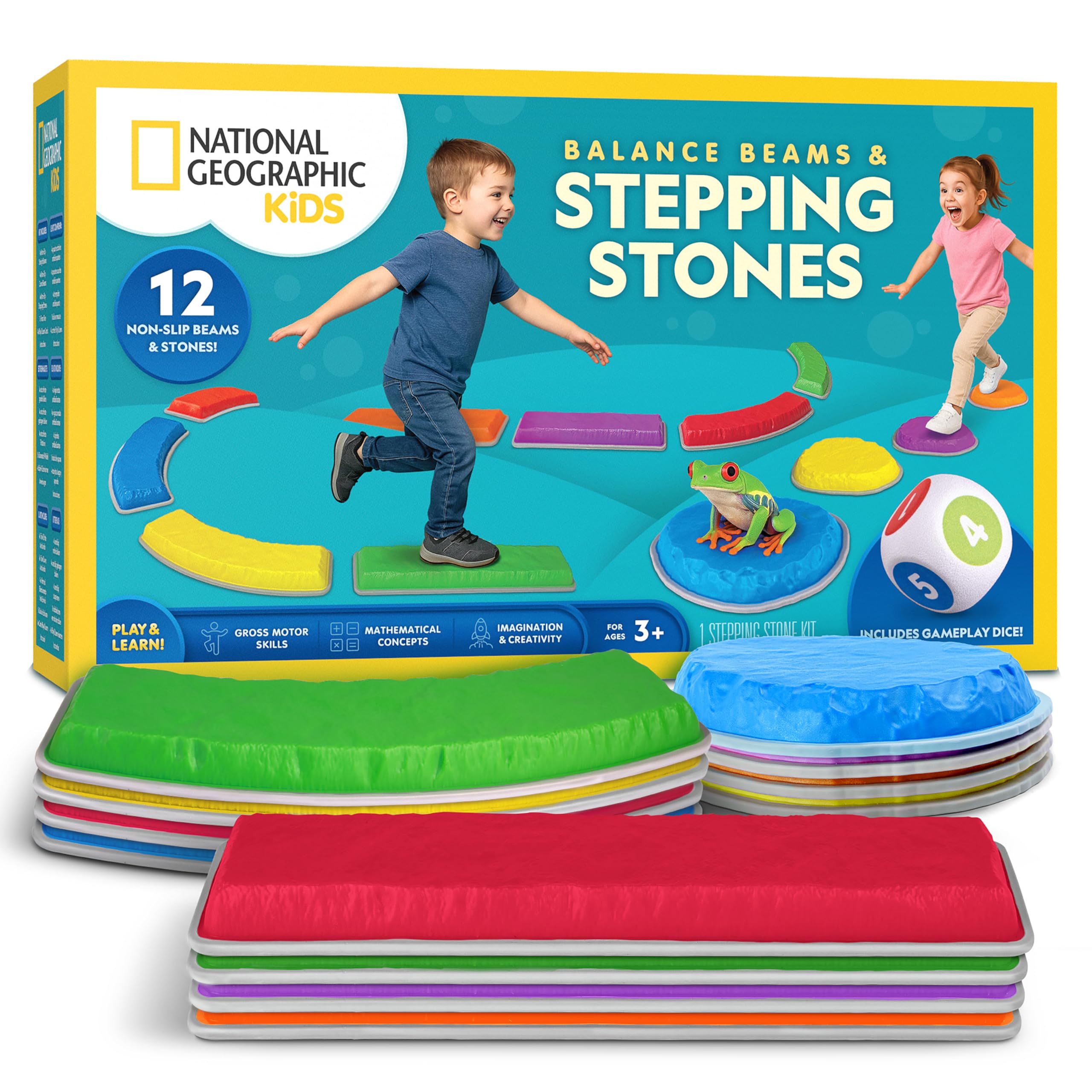 National Geographic Kids 12-Piece Balance Stepping Stones and Beams | 4 Stones, 