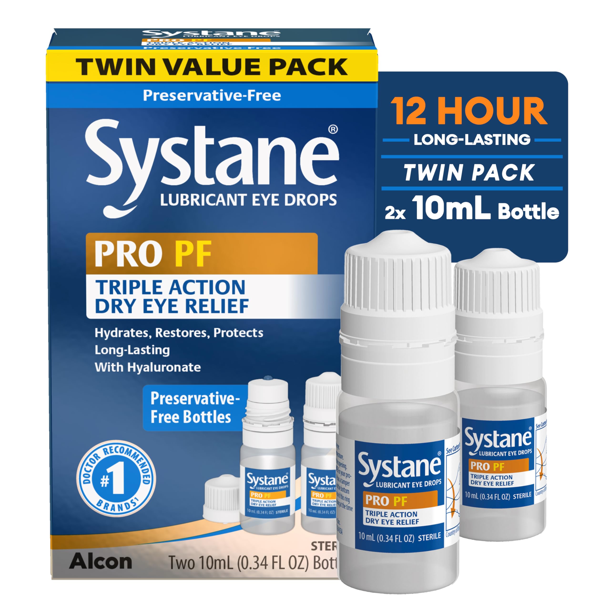 Systane PRO PF Lubricating Eye Drops for Dry Eyes, 0.34 Fl Oz, 2 Pack | Preserva