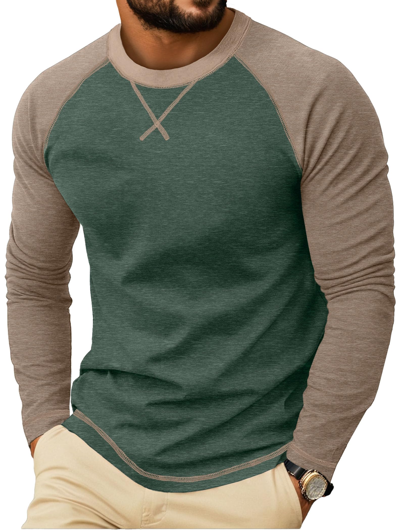 Askdeer Mens Cotton T-Shirt Short Long Sleeve Casual Shirts Crewneck Lightweight