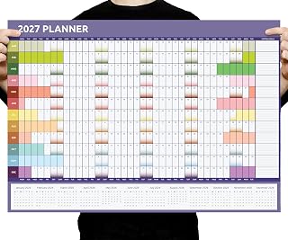 2027 Wall Planner A1 Full Year to View - Large 84cm x 59cm Calendar Foldable to A4 - Ideal for Home, Office, School & Planning (Rainbow)
