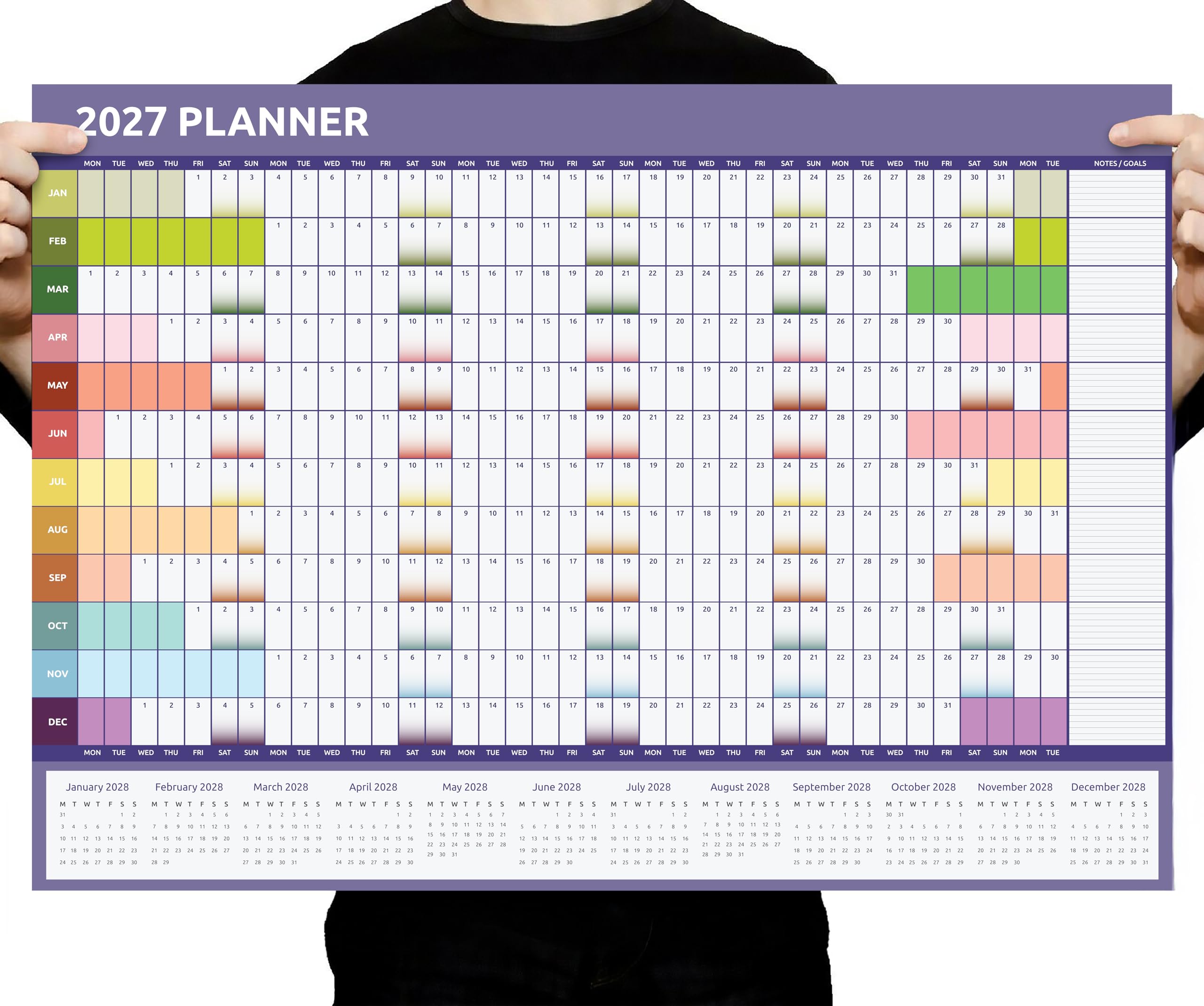 2027 Wall Planner A1 Full Year to View - Large 84cm x 59cm Calendar Foldable to 
