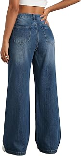 EMMIOL Jeans larghi da donna a vita medio-bassa boyfriend streetwear jeans vintage pantaloni in denim a gamba larga, Blu scuro, XX-Large