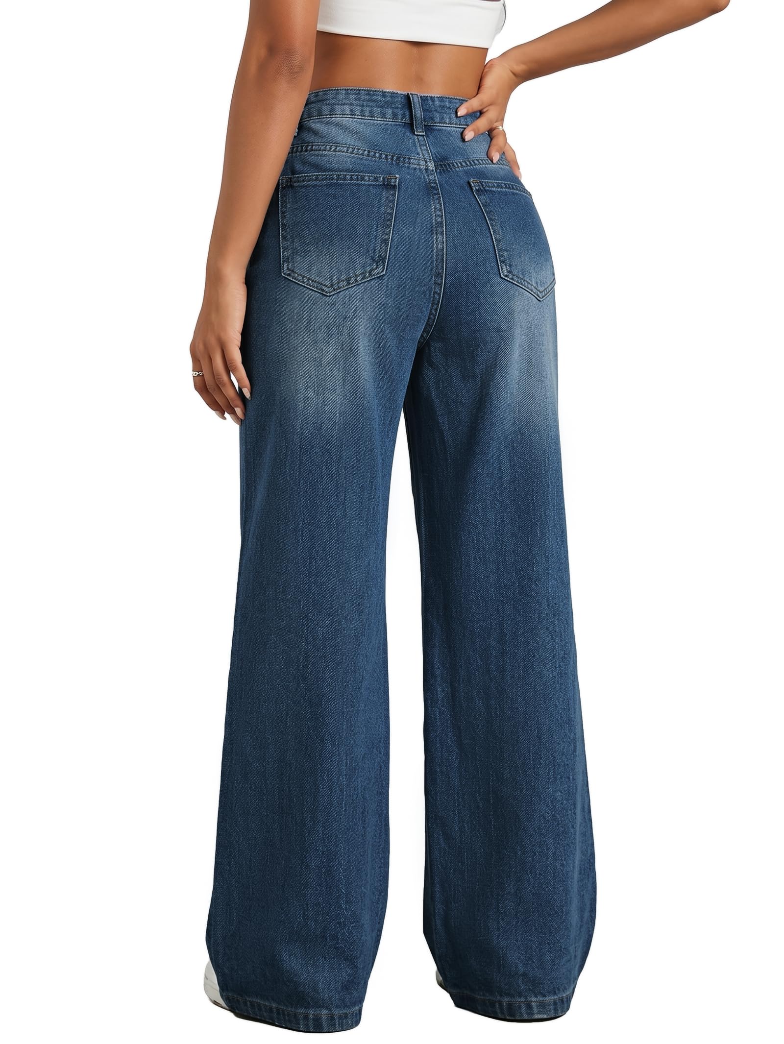 EMMIOL Jeans larghi da donna a vita medio-bassa boyfriend streetwear jeans vinta
