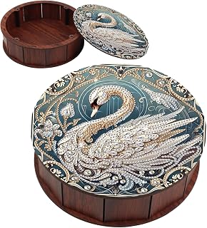 Diamond Painting Storage Box, Swan DIY 5D Special Shape Diamond Art Organizer, Round Diamond Tabletop Ornament for Adults Beginners, Home Office Decor Crafts Gift