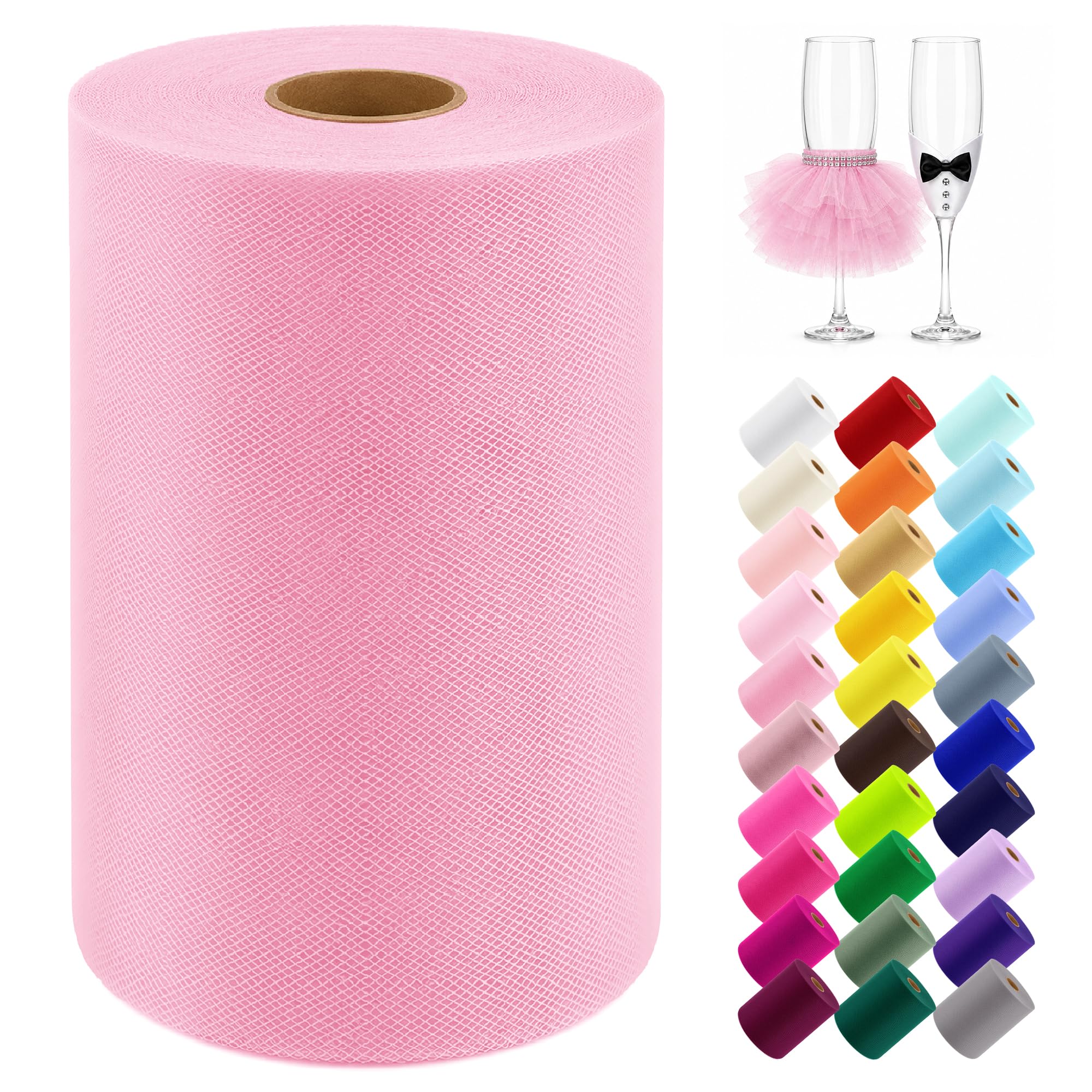 Pink Tulle Fabric Roll 6 Inch x 100 Yards Tulle Ribbon | Sheer Mesh Roll for Chr