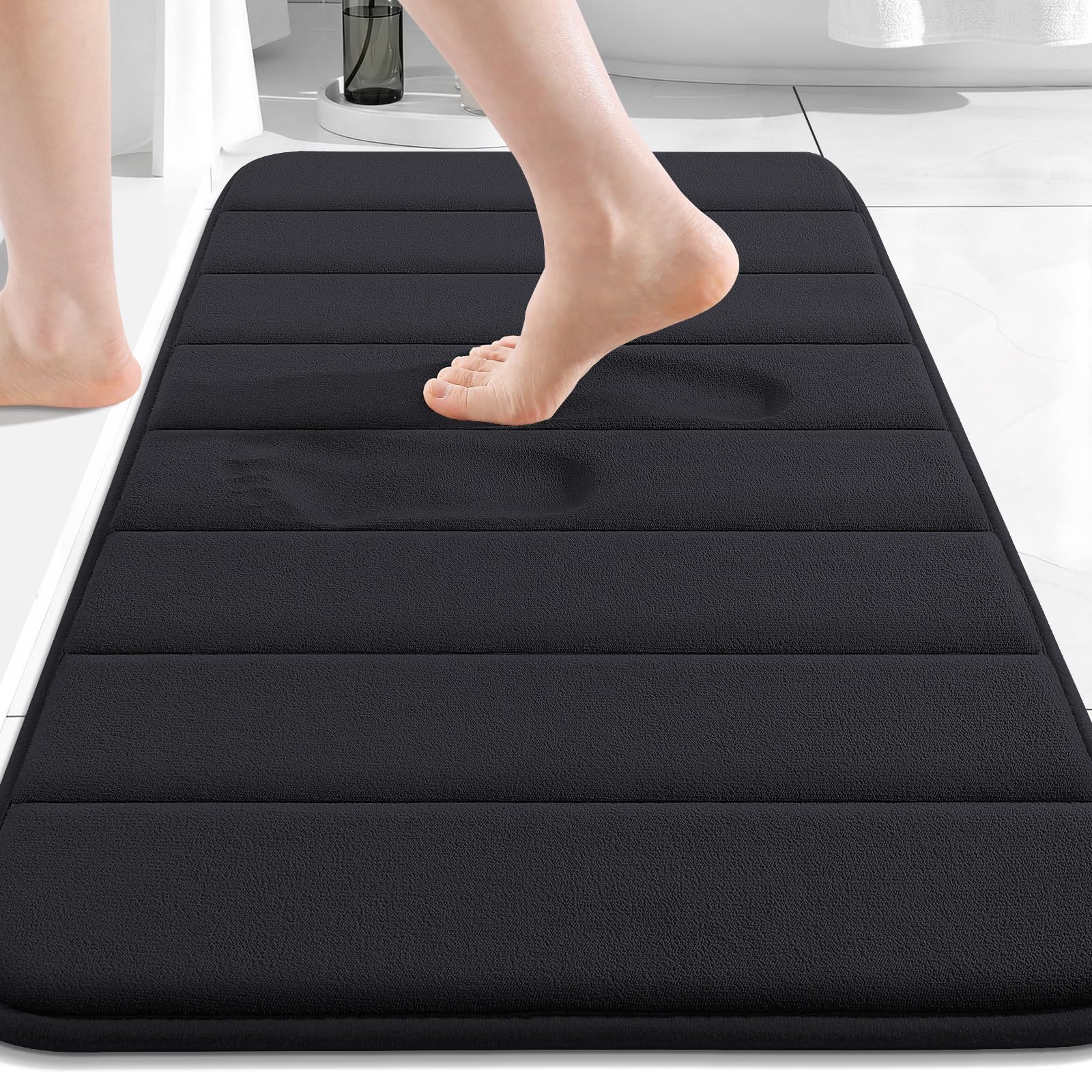 Buganda Memory Foam Bath Mat 30 x 20, Ultra Soft Absorbent Bathroom Rugs | Black