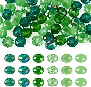 8x14mm Faceted Rondelle Glass Beads Clear Large Hole European Beads AB Color Plated for DIY Earrings Necklace Bracelet Jewelry Making Hole:5.5~6mm Green 50