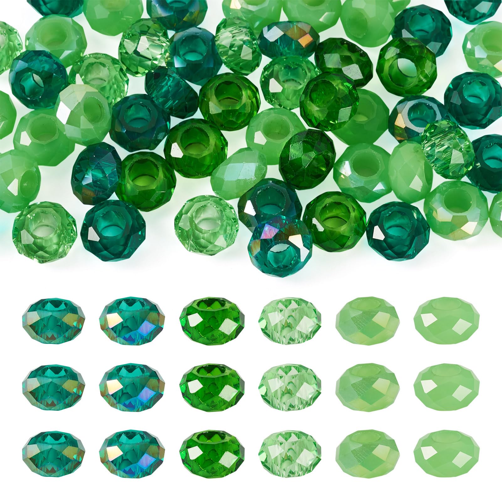 8x14mm Faceted Rondelle Glass Beads Clear Large Hole European Beads AB Color Pla