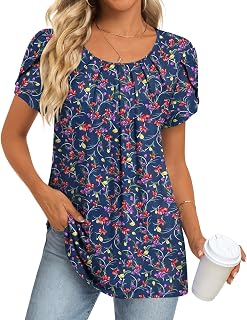 Anymeet Womens Tops 2026 Spring Summer Tunic Short Sleeve Casual Shirts Pleated Blouses for Leggings M-3XL