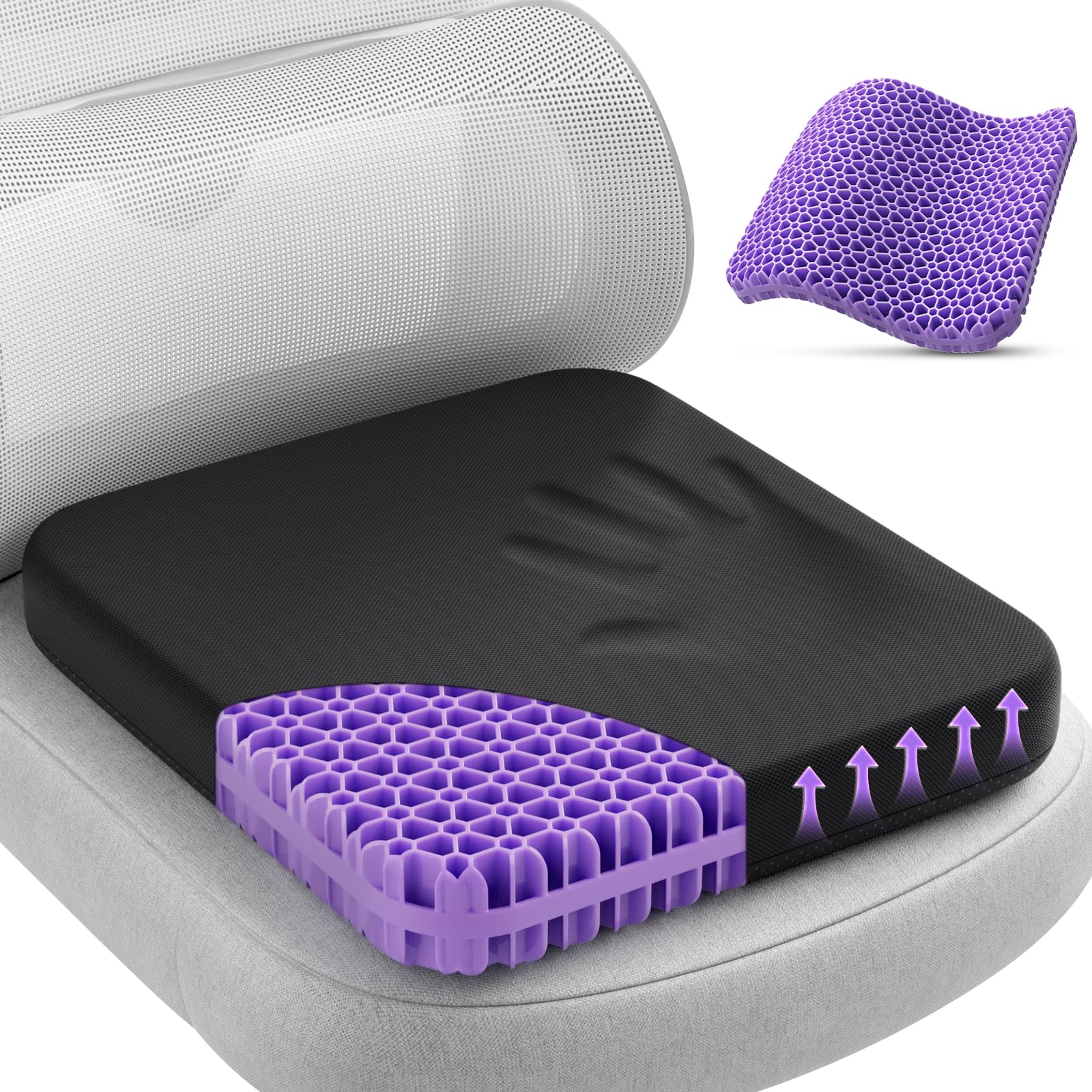 TushGuard Gel Seat Cushion for Long Sitting, Breathable Thick Patent Design | En