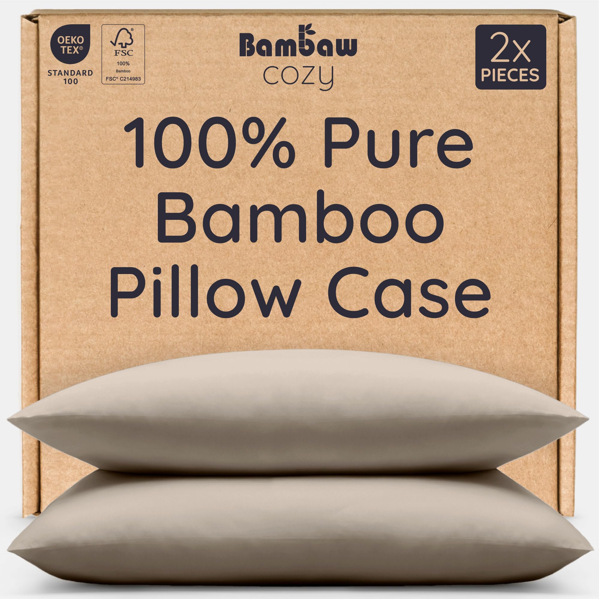 Bambaw Bamboo Pillowcase 50x75 cm, 2 Pack, Cooling Pillowcases for Night Sweats,