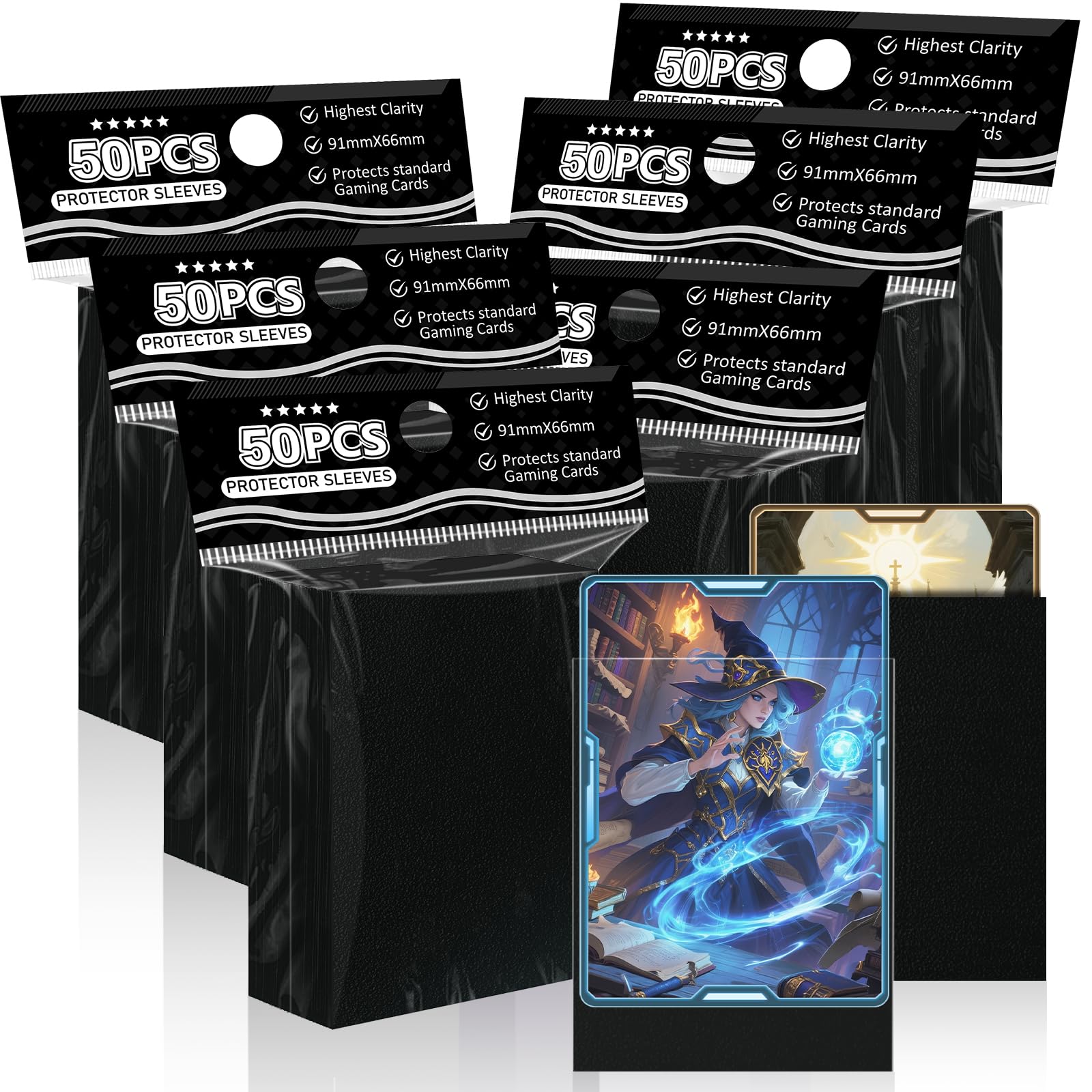 Black Card Sleeves Fit for MTG, 300 Pack Perfect Fit Standard Card Sleeves for T