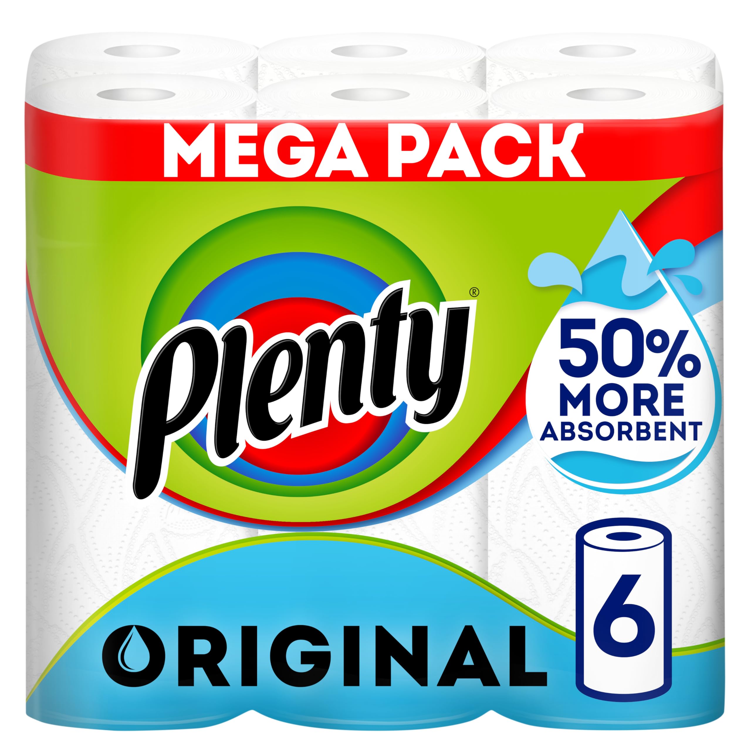 Plenty Kitchen Roll, 6 Rolls, 2-Ply Tissue | Kitchen Towel, Kitchen Tissue