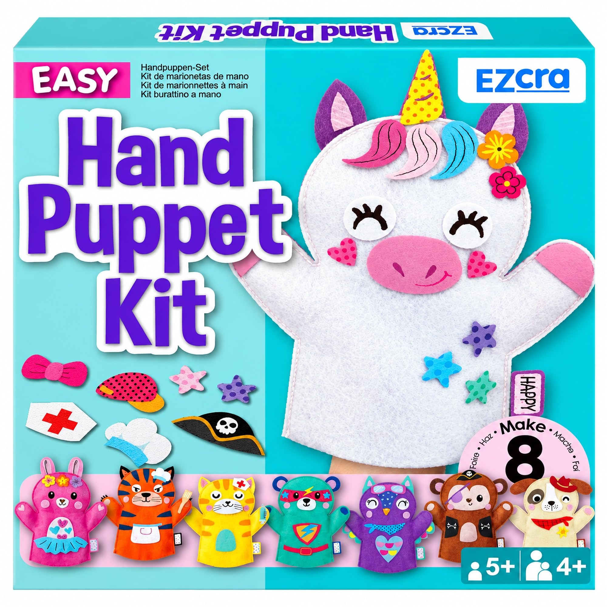 EZCRA Unicorn Hand Puppet Making Kit - 8 DIY Projects | No Glue, No Mess. Make Y