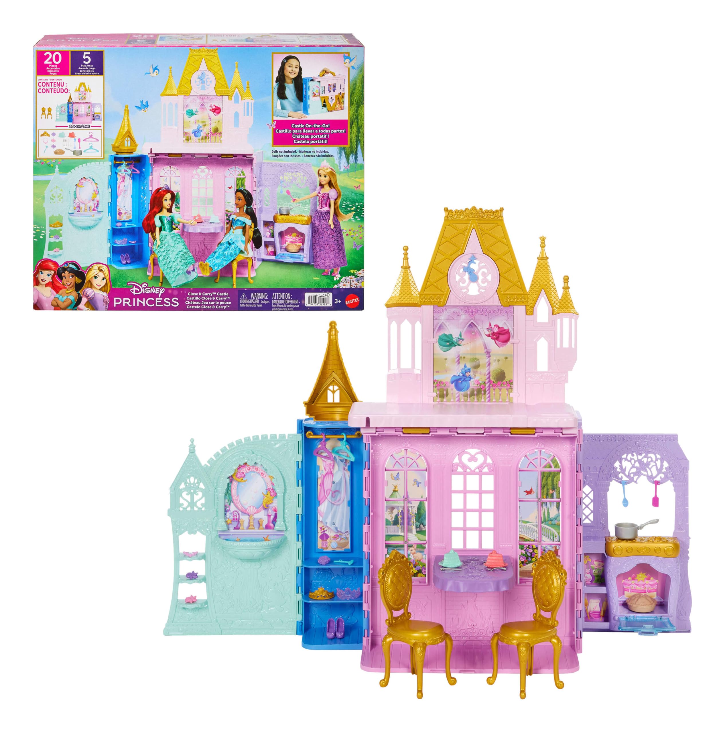 ​Mattel Disney Princess Portable Close & Carry Castle Playset | Foldable Doll Ho