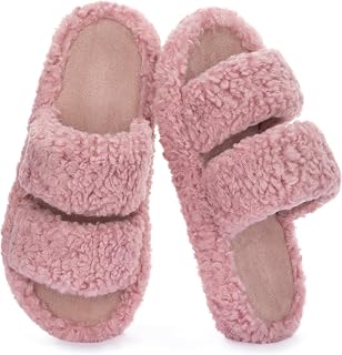 RockDove Women’s Open Toe Slippers with Arch Support, Memory Foam House Slippers, Soft Fuzzy Indoor Outdoor Slippers for All-Day Comfort