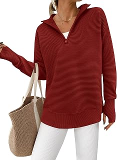 PRETTYGARDEN Women's Long Sleeve Quarter Zip Pullover Sweater