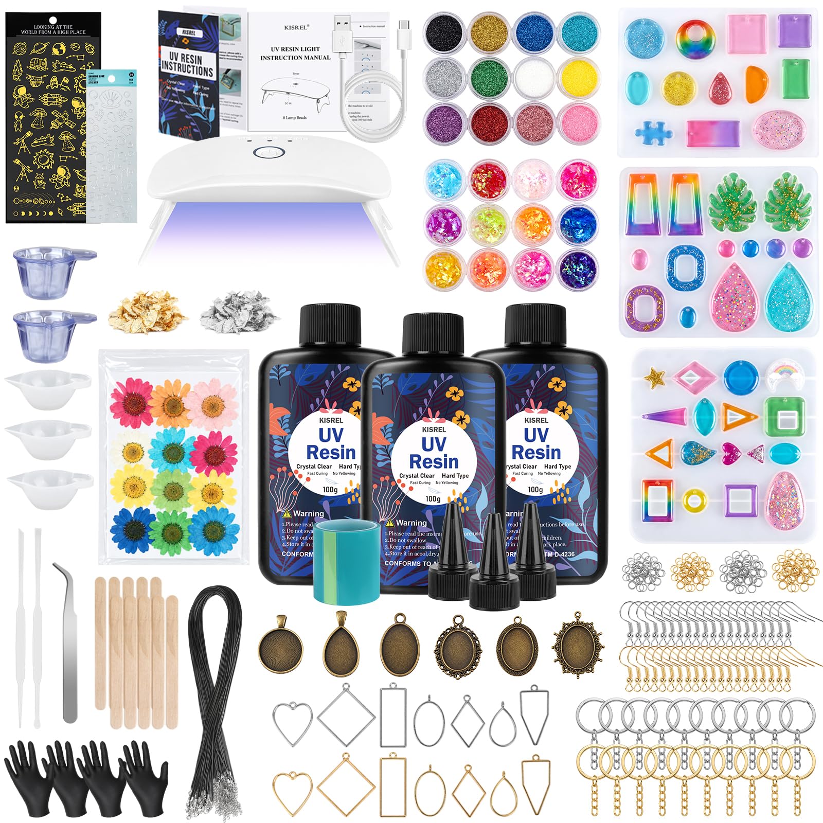 KISREL 300g UV Resin Jewelry Making Kit, Resin with Light and Molds | Crystal Cl