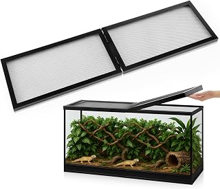Landhoow 55 Gallon Aquarium Lid with Center Hinge, Fish Tank Screen | Reptile Terrarium Cover, Hinged for Easy Feeding, Mesh Design for Ventilation, Fits Large Enclosures, Prevents Pet Escape