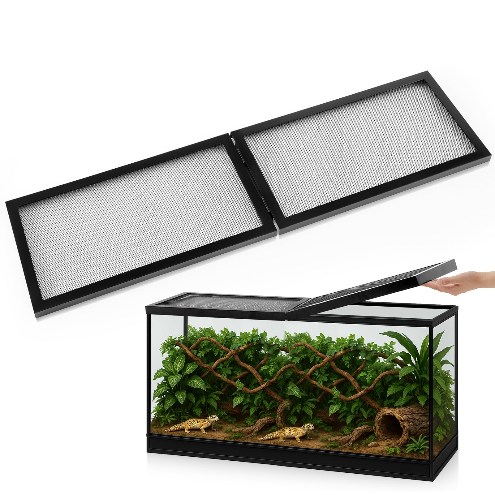 Landhoow 55 Gallon Aquarium Lid with Center Hinge, Fish Tank Screen | Reptile Te