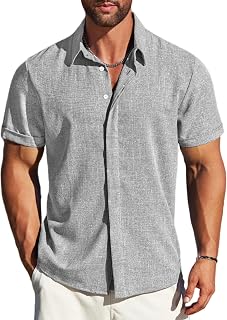 MAPICK Mens Linen Shirts Short Sleeve Button Down Shirt Casual Untucked Fit