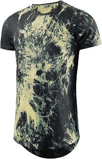 Men Extra Long Shirts Longline Tie Dye Scallop Tee(Regular&Big and Tall)