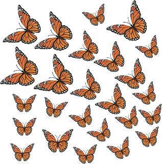 3D Monarch Butterfly Decorations Halloween Butterfly Wall Decor | 3 Size 36Pcs Artificial Monarch Butterfly Orange Fake Butterflies Day of The Dead Fall Wedding Home Party Decor Craft