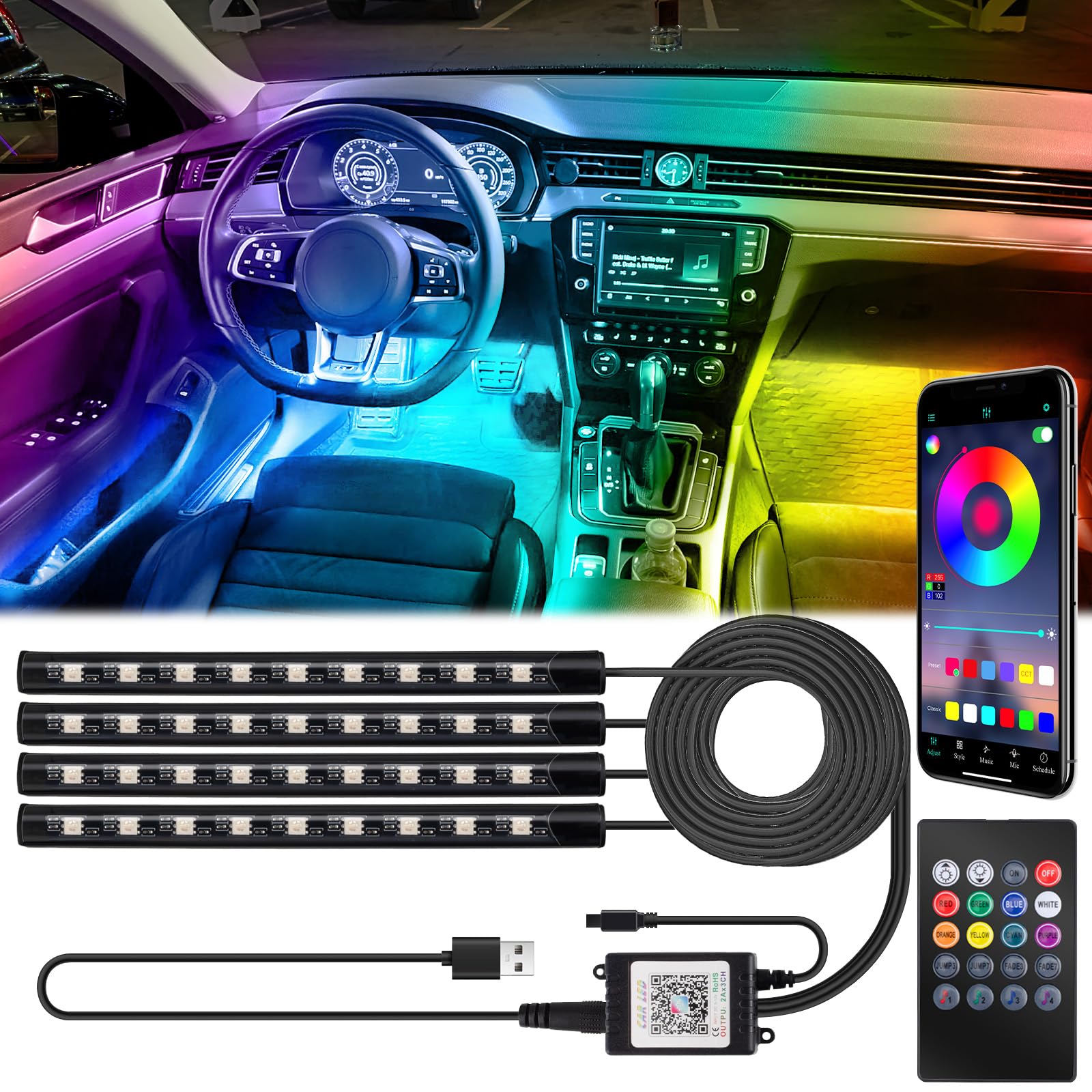 BFXM Car Interior Lights, LED Lights Strip with USB Adapter Car Accessories | LE