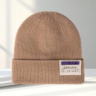 Ribbed Knit Beanie Hat with Brand Patch for Warm and Fashionable Winter Wear